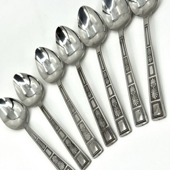 Lifetime Stainless Flatware SILVER LEAVES Japan/Korea NOS 7 Teaspoons MCM - Picture 1 of 9